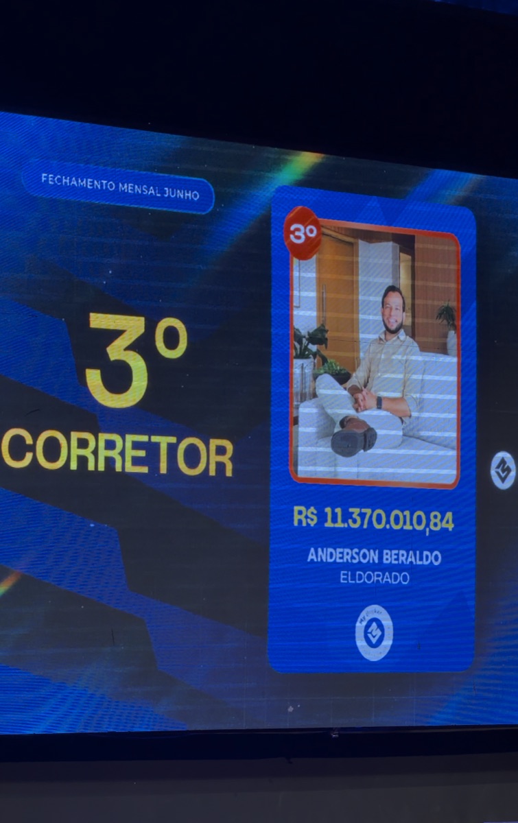 Print da premiação de Anderson Beraldo, 3º corretor MyBroker em junho